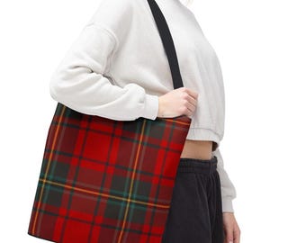Classic Red Tartan Tote Bag | canvas Plaid tote/ Scottish red Tartan /double shoulder straps / 3 sizes/ custom Clan tartans/holiday Tote bag