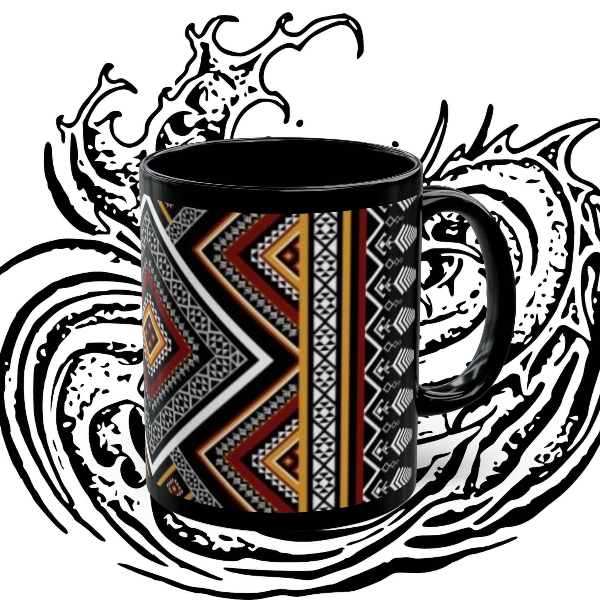 Black Ceramic Aztec Design Coffee Mug (11oz)/tribal Art Mug/geometric ...
