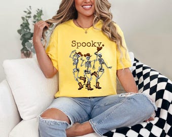 Skeletons shirt/cowboy cowgirl skeletons / Halloween spooky tee/ graphic tee/seasonal gift for her/gift for him