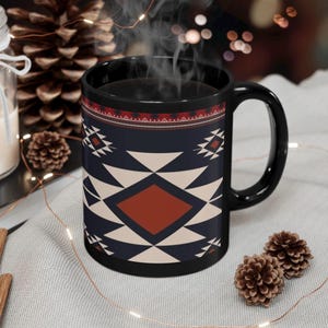 Taza con patrón geométrico del suroeste, cerámica negra, diseño azteca rojo y negro, tipo Pendleton, 325 ml