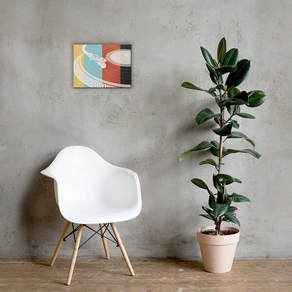 Canvas print with Vinyl record wall art for Mid Century Modern art print with Record player poster