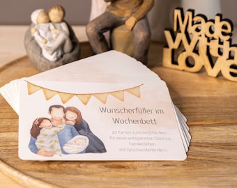 Kartenset „Wunscherfüller im Wochenbett“ - mit Geschwisterkind/er „Geschenk Geburt“ - „Geschenk Babyparty“