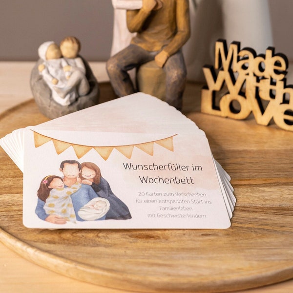 Kartenset „Wunscherfüller im Wochenbett“ - mit Geschwisterkind/er „Geschenk Geburt“ - „Geschenk Babyparty“