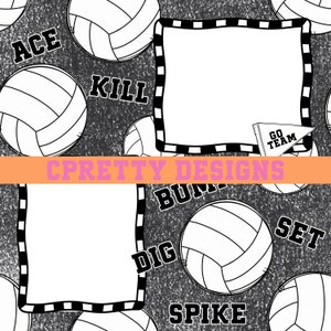 Premade volleybal digitaal plakboekblad 12 x 12 volleybal digitaal plakboekpagina digitale scrapbooking lay-out volleybal plakboekpapier afbeelding 2