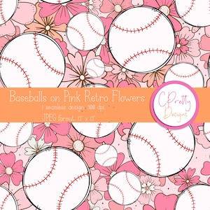 Baseball seamless pattern repeating file for fabric printing baseball seamless digital pattern for commercial use baseball flower pattern