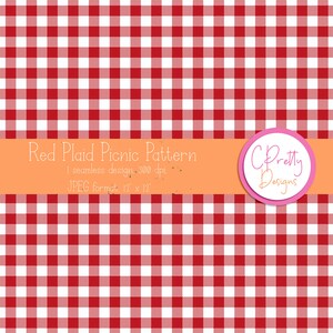 May include: Red and white plaid picnic pattern, seamless design, 300 dpi, JPEG format, 12 x 12 inches.  CPretty Designs.