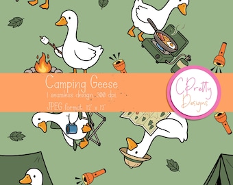Goose Camping seamless pattern for fabric use repeating pattern for commercial use seamless goose pattern for camping digital paper goose
