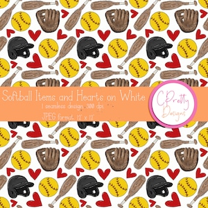 Softball seamless pattern repeating file for fabric printing softball seamless digital pattern for commercial use softball pattern retro