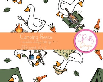 Goose Camping seamless pattern for fabric use repeating pattern for commercial use seamless goose pattern for camping digital paper goose