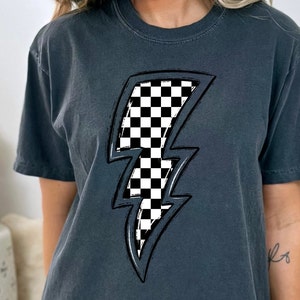 Black and White Checkered Lightning Bolt Sublimation Clipart PNG, not cutting file, commercial, retro, vintage, transparent background