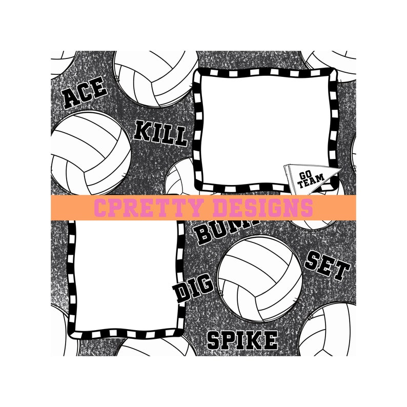 Premade volleybal digitaal plakboekblad 12 x 12 volleybal digitaal plakboekpagina digitale scrapbooking lay-out volleybal plakboekpapier afbeelding 1