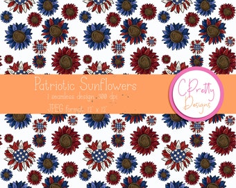 Patriottische zonnebloemen naadloos ontwerp herhalend patroon vierde juli VS Amerika