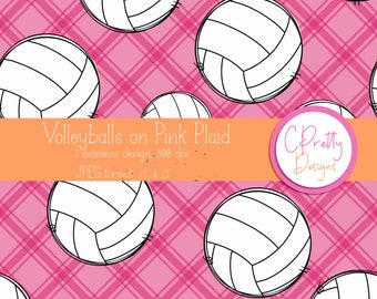 Volleyball seamless pattern for fabric pattern for volleyball seamless volleyball repeating pattern volleyball pattern pink plaid volleyball