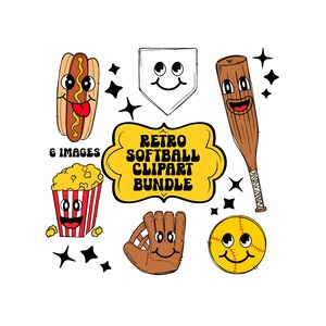 Softball character clipart set for softball sublimation for commercial use softball clipart retro softball digital design softball mascot