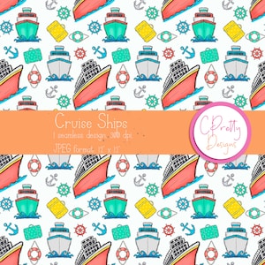 Cruise seamless pattern for commercial use Cruise digital design for fabric Boat seamless pattern Vacation seamless pattern boat design