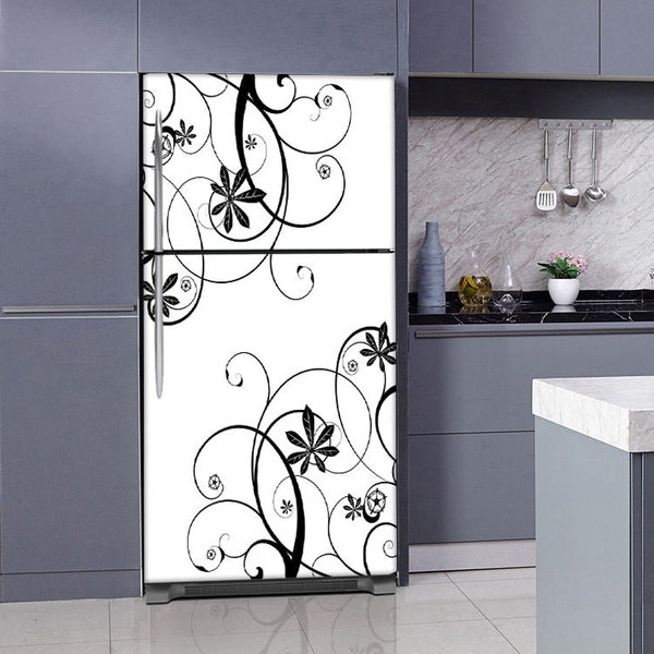 Magnetic Swirling Flowers Refrigerator Cover Skin Wraps Change Fridge Door Look Decal