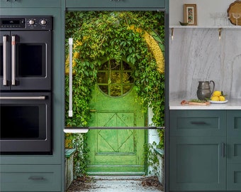 Magnetic Cottage Green Door Refrigerator Cover Skin