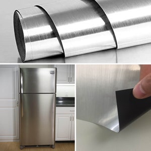 Magnetic Brushed Stainless Steel Refrigerator Skin Wraps Change Fridge Look Cover Fridge Side Color to Match Stainless Fridge Fronts