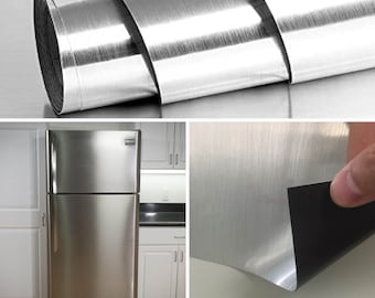 Magnetic Brushed Stainless Steel Refrigerator Skin Wraps Change Fridge Look Cover Fridge Side Color to Match Stainless Fridge Fronts
