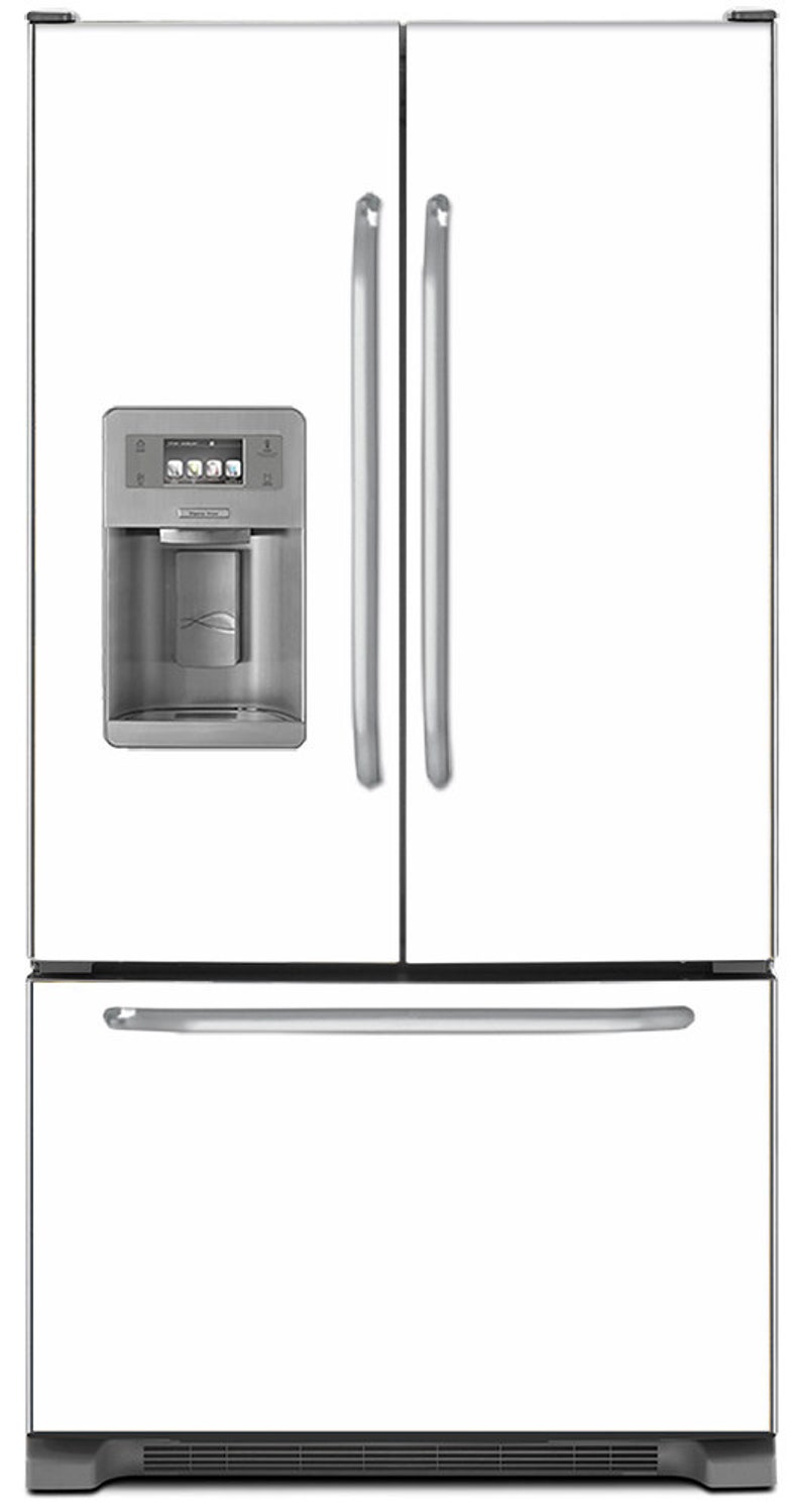 Pode incluir: Um refrigerador branco com um dispensador de &aacute;gua e gelo embutido. O refrigerador tem uma gaveta de congelador na parte inferior e duas portas na parte superior.