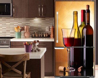 Classic Wine Bottles Magnetic Refrigerator Cover Skin Panel Wrap