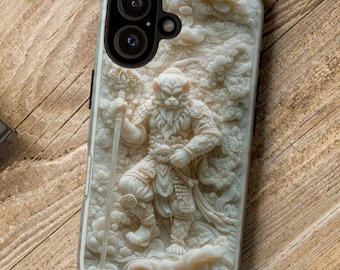 Fantasy Phone Case | Monkey King Sun Wukong Asian Jade Effect Tough Case Design for iPhone 16, Google Pixel & Samsung Models