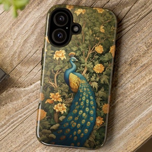 Capa de telefone Peacock | Adorável design de capa resistente estética Cottagecore inspirada em William Morris para iPhone 16, Google Pixel e Samsung Galaxy