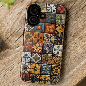 Image of a Tough Phone Case with a Rustic Talavera style Pattern, influenced by Spanish and Mexican artisans.