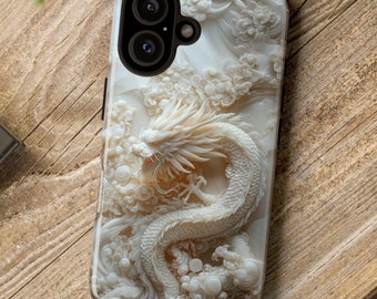 Asian Phone Case | White Dragon God of the West Jade Style Tough Case Design for iPhone 16, Google Pixel & Samsung Galaxy Models