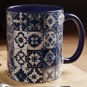Azulejo Mug | Mediterranean Style Portuguese Blue Tiles Design, Ceramic Coffee Mug (11oz - 15oz) image 1
