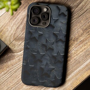 Black Phone Case | Grunge Aesthetic Black Stars Tough Case Design for iPhone 16, Google Pixel & Samsung Galaxy