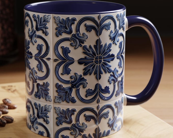Azulejo Tile Mug | Portuguese Blue Tile Design Ceramic Coffee Mug (11oz - 15oz)