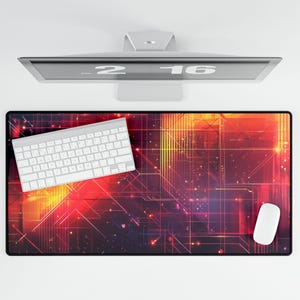 Cyberpunk Desk Mat Playmat Mousepad | Abstract Neon Illustration design for your home or work desk decor.