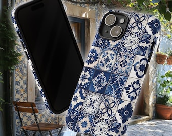 Funda de teléfono Azulejo / Elegante funda resistente con diseño decorativo mediterráneo portugués para iPhone 16, Google Pixel y Samsung Galaxy