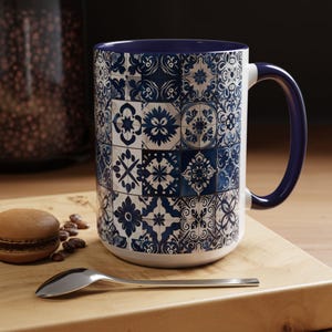 Azulejo Mug | Mediterranean Style Portuguese Blue Tiles Design, Ceramic Coffee Mug (11oz - 15oz) image 9
