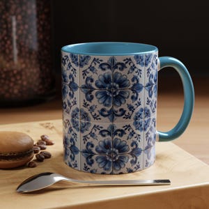 Azulejo Tile Mug | Portuguese Blue Mediterranean Tile Design Ceramic Coffee Mug (11oz - 15oz) image 7