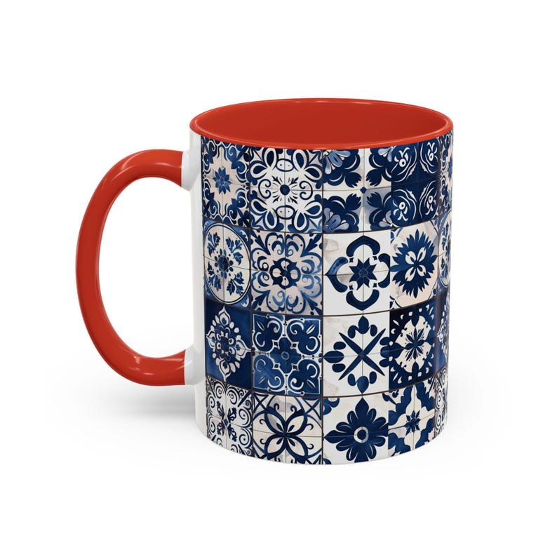 Azulejo Mug | Mediterranean Style Portuguese Blue Tiles Design, Ceramic Coffee Mug (11oz - 15oz) image 4