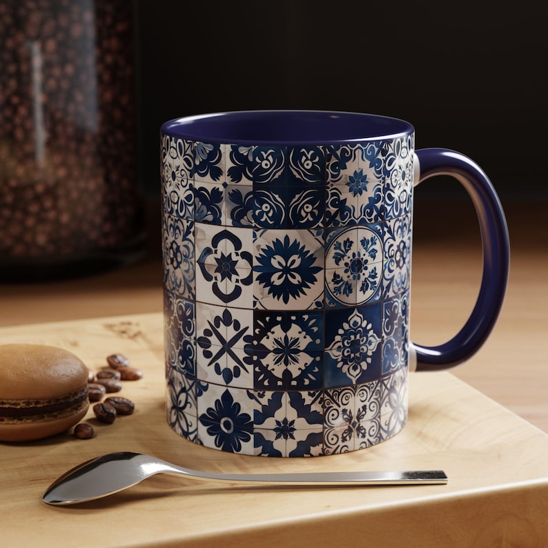 Azulejo Mug | Mediterranean Style Portuguese Blue Tiles Design, Ceramic Coffee Mug (11oz - 15oz) image 1