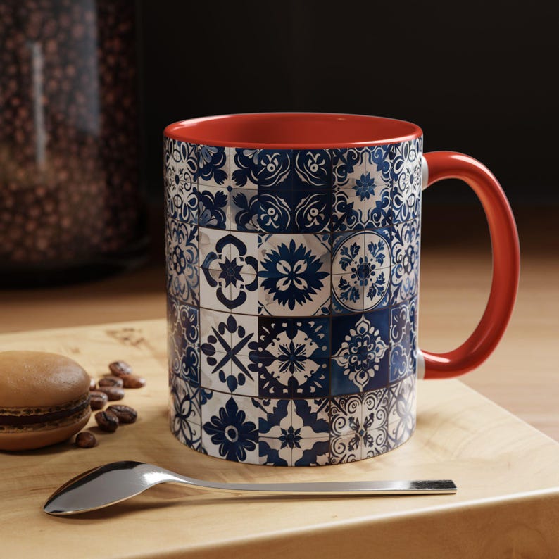 Azulejo Mug | Mediterranean Style Portuguese Blue Tiles Design, Ceramic Coffee Mug (11oz - 15oz) image 3