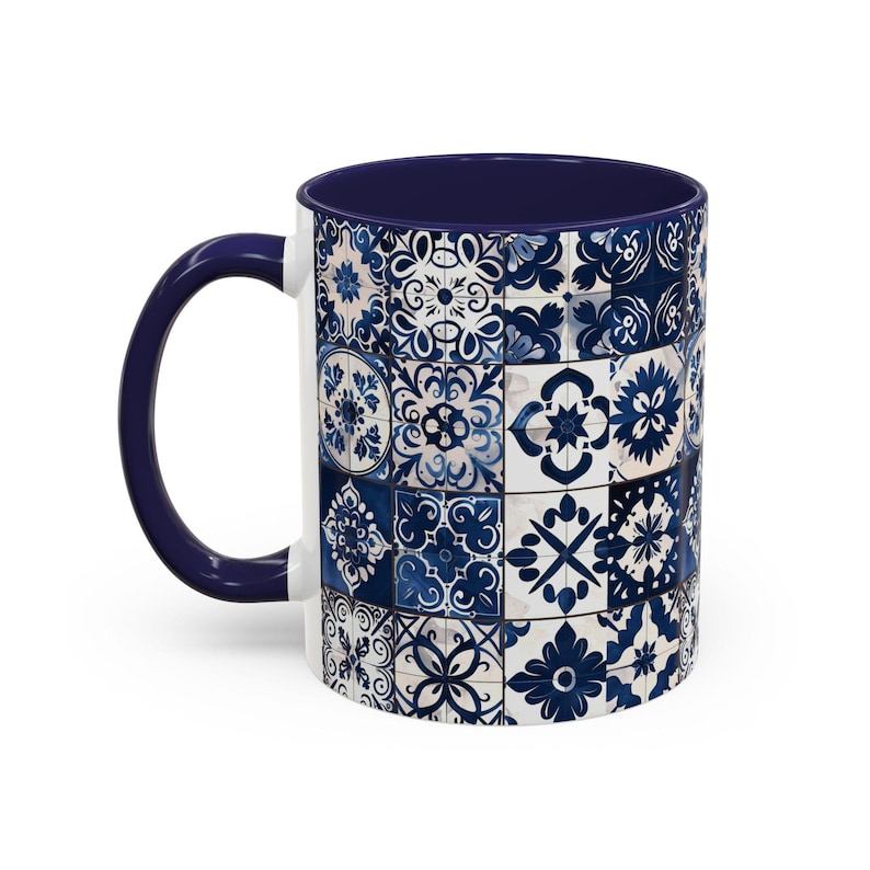 Azulejo Mug | Mediterranean Style Portuguese Blue Tiles Design, Ceramic Coffee Mug (11oz - 15oz) image 2
