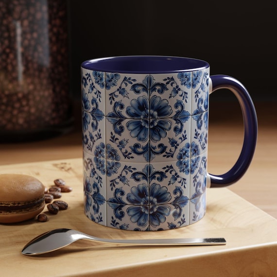 Azulejo Tile Mug | Portuguese Blue Mediterranean Tile Design Ceramic Coffee Mug (11oz - 15oz)