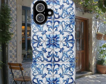 Funda para iPhone con azulejos portugueses / Funda resistente MagSafe con diseño de azulejos mediterráneos vintage de Azulejos portugueses para Apple iPhone 17, 16, 15, 14 13.