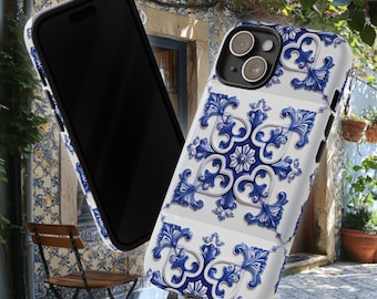 Funda para teléfono Azulejo / Elegante funda resistente con diseño de azulejos azules portugueses mediterráneos para iPhone 17, Google Pixel y Samsung Galaxy