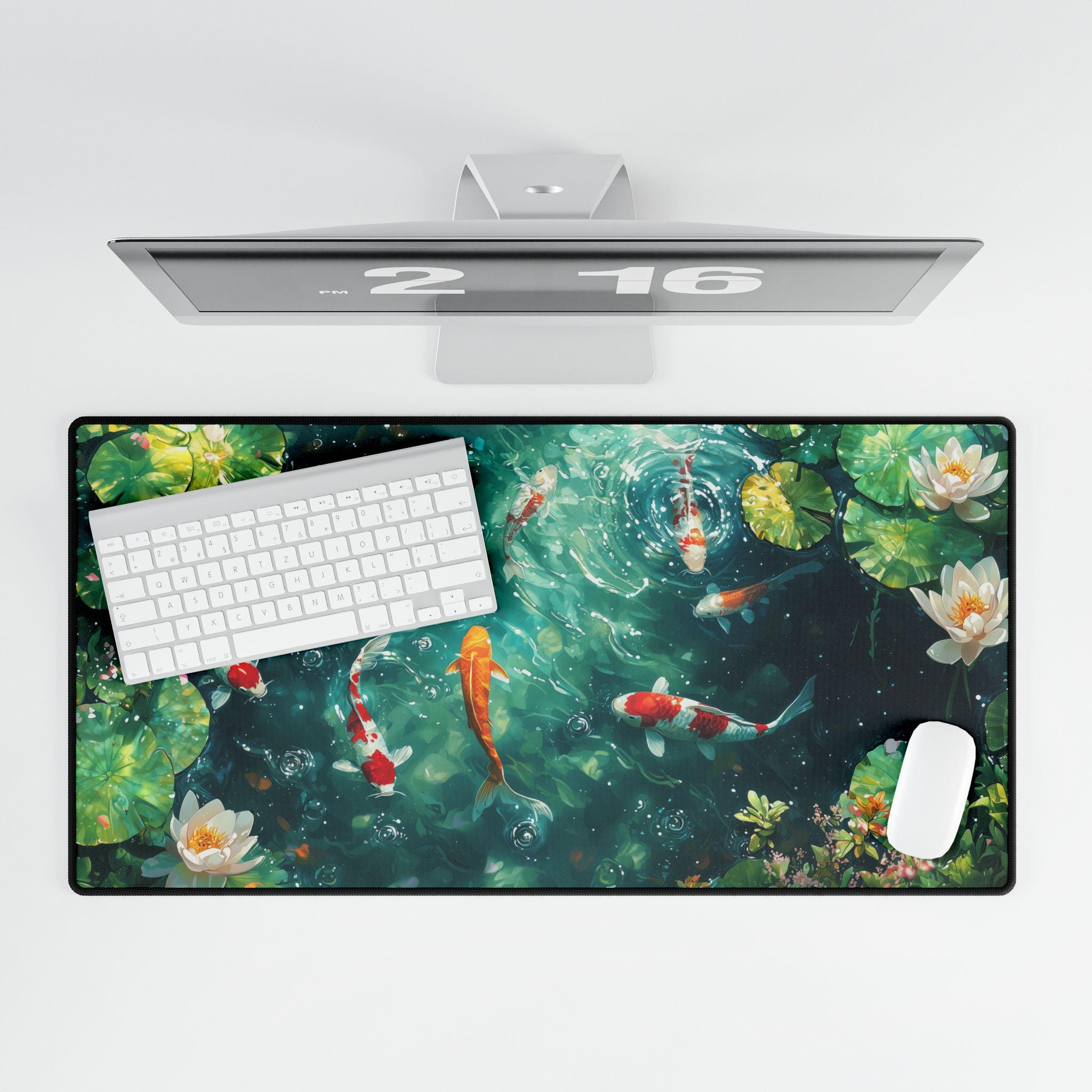 Koi Fish Pond Desk Mat Playmat Mousepad | Beautiful Illustration Design ...