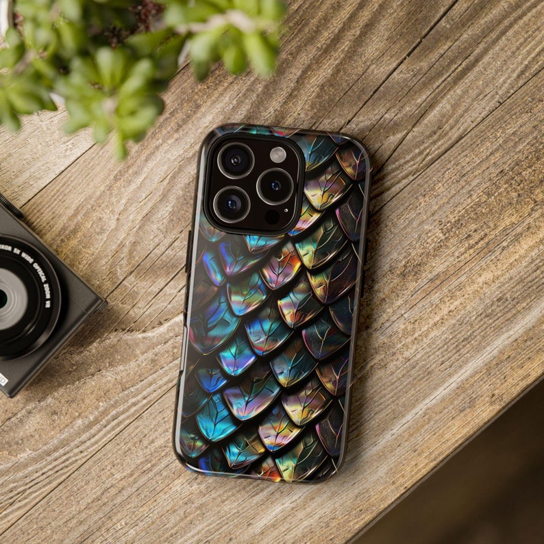 Image of a Phone Case with a design of Iridescent Dragon Scales on it.