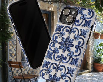 Funda para teléfono con azulejos / Diseño elegante y resistente con decoración mediterránea portuguesa para iPhone 17, Google Pixel y Samsung Galaxy