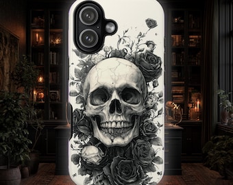 Goth Phone Case | Skull and Roses Tough Case Design for iPhone 16, Google Pixel & Samsung Galaxy models
