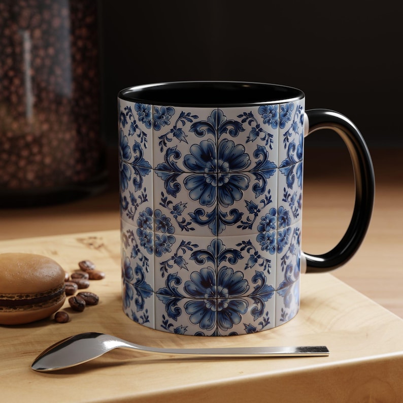 Azulejo Tile Mug | Portuguese Blue Mediterranean Tile Design Ceramic Coffee Mug (11oz - 15oz) image 5