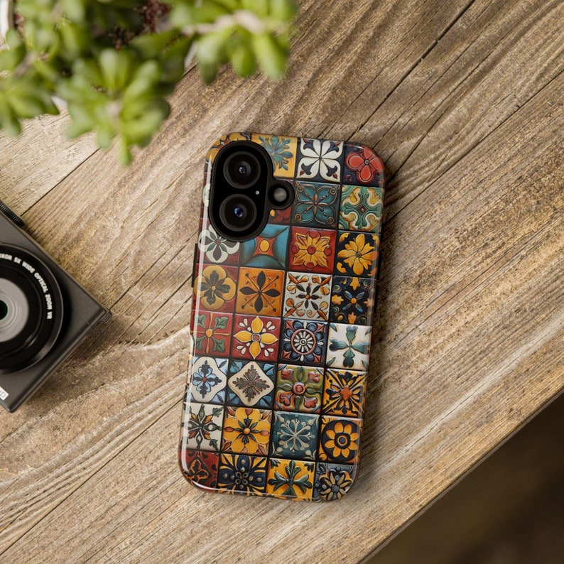 Image of a Tough Phone Case with a Rustic Talavera style Pattern, influenced by Spanish and Mexican artisans.