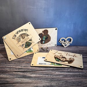 Geldgeschenkkarte für Geld oder Gutscheine, Holzkarte für Geldgeschenke, zur Geburt/Taufe/Hochzeit/Geburtstag/allgemeine Anlässe